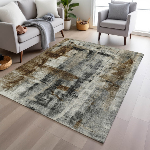 HomeRoots 5' Stylish Taupe and Ivory Abstract Washable Area Rug for Indoor and Outdoor High-Traffic Spaces 10' X 14' 628072