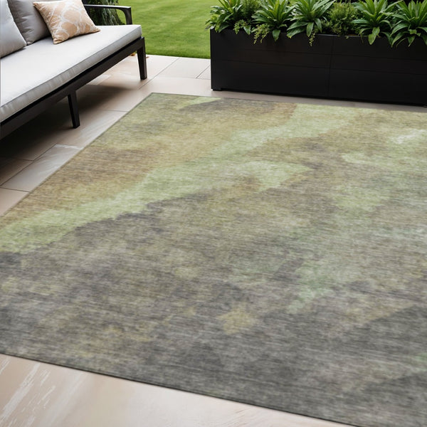 HomeRoots 5' Abstract Artichoke Green & Taupe Area Rug - Stylish, Washable & Durable for Indoor/Outdoor Use 5' X 8' 628074