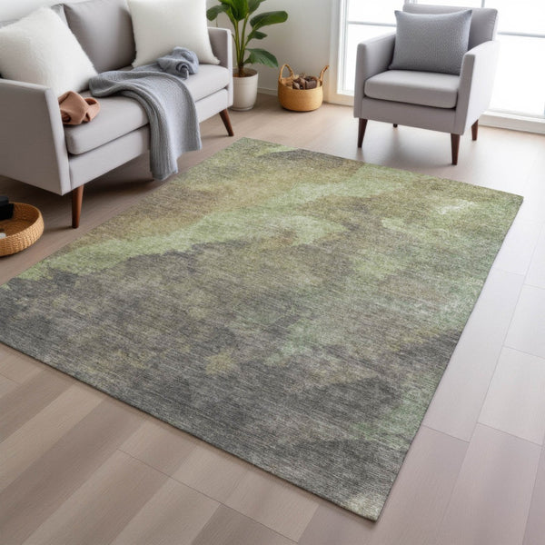 HomeRoots 5' Abstract Artichoke Green & Taupe Area Rug - Stylish, Washable & Durable for Indoor/Outdoor Use 5' X 8' 628074