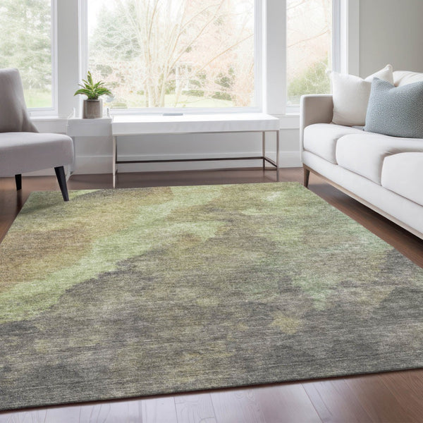 HomeRoots 5' Abstract Artichoke Green & Taupe Area Rug - Stylish, Washable & Durable for Indoor/Outdoor Use 5' X 8' 628074