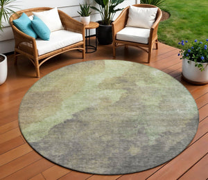 HomeRoots 5' Abstract Artichoke Green & Taupe Area Rug - Stylish, Washable & Durable for Indoor/Outdoor Use 8' Round 628075