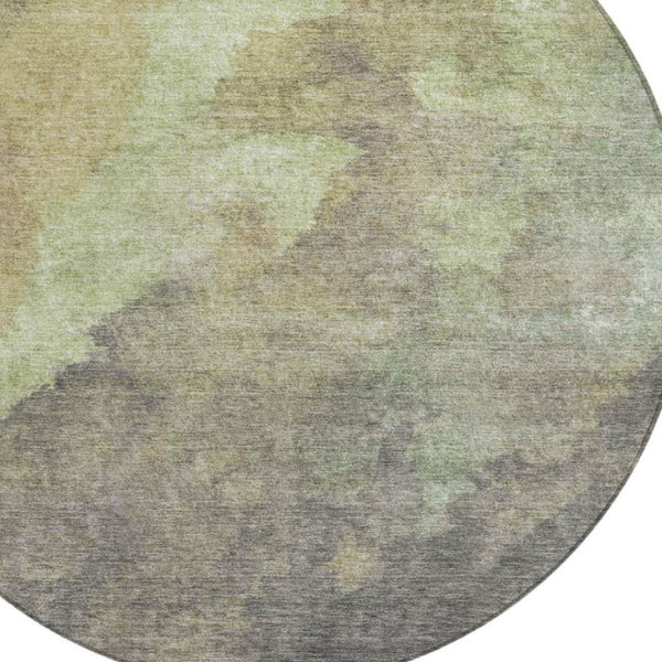 HomeRoots 5' Abstract Artichoke Green & Taupe Area Rug - Stylish, Washable & Durable for Indoor/Outdoor Use 8' Round 628075
