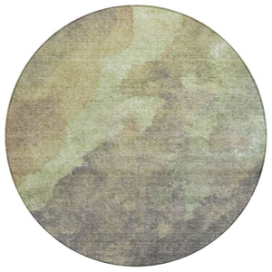 HomeRoots 5' Abstract Artichoke Green & Taupe Area Rug - Stylish, Washable & Durable for Indoor/Outdoor Use 8' Round 628075