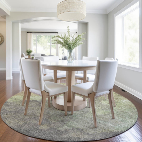 HomeRoots 5' Abstract Artichoke Green & Taupe Area Rug - Stylish, Washable & Durable for Indoor/Outdoor Use 8' Round 628075