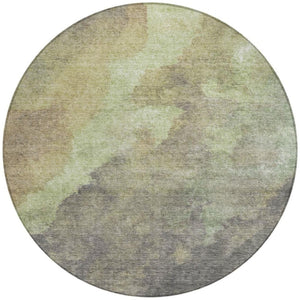 HomeRoots 5' Abstract Artichoke Green & Taupe Area Rug - Stylish, Washable & Durable for Indoor/Outdoor Use 8' Round 628075