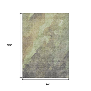 HomeRoots 5' Abstract Artichoke Green & Taupe Area Rug - Stylish, Washable & Durable for Indoor/Outdoor Use 8' X 10' 628076