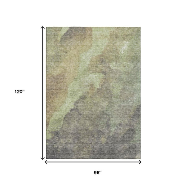 HomeRoots 5' Abstract Artichoke Green & Taupe Area Rug - Stylish, Washable & Durable for Indoor/Outdoor Use 8' X 10' 628076