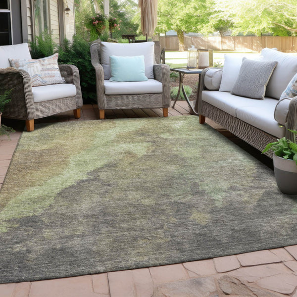 HomeRoots 5' Abstract Artichoke Green & Taupe Area Rug - Stylish, Washable & Durable for Indoor/Outdoor Use 9' X 12' 628077