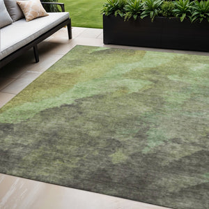 HomeRoots 5' Modern Green and Charcoal Abstract Area Rug for Indoor Outdoor Use - Durable, Washable Design 5' X 8' 628092