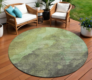 HomeRoots 5' Modern Green and Charcoal Abstract Area Rug for Indoor Outdoor Use - Durable, Washable Design 8' Round 628093