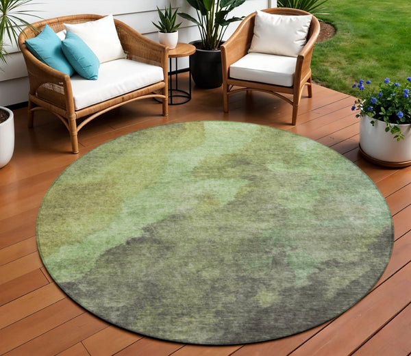 HomeRoots 5' Modern Green and Charcoal Abstract Area Rug for Indoor Outdoor Use - Durable, Washable Design 8' Round 628093