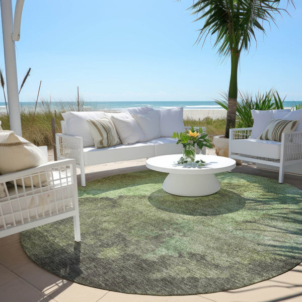 HomeRoots 5' Modern Green and Charcoal Abstract Area Rug for Indoor Outdoor Use - Durable, Washable Design 8' Round 628093