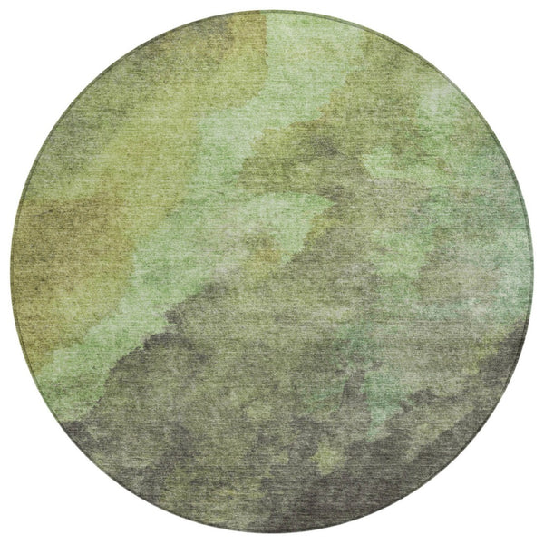 HomeRoots 5' Modern Green and Charcoal Abstract Area Rug for Indoor Outdoor Use - Durable, Washable Design 8' Round 628093
