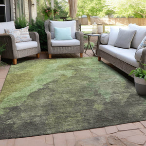 HomeRoots 5' Modern Green and Charcoal Abstract Area Rug for Indoor Outdoor Use - Durable, Washable Design 9' X 12' 628095