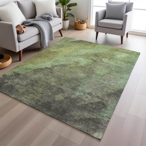 HomeRoots 5' Modern Green and Charcoal Abstract Area Rug for Indoor Outdoor Use - Durable, Washable Design 9' X 12' 628095