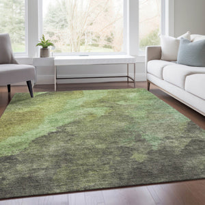HomeRoots 5' Modern Green and Charcoal Abstract Area Rug for Indoor Outdoor Use - Durable, Washable Design 9' X 12' 628095