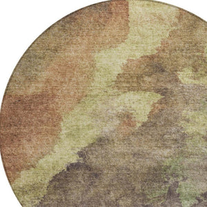 HomeRoots 5' Abstract Area Rug in Brown and Fern Green - Durable, Washable, Perfect for Indoor and Outdoor Use 8' Round 628099