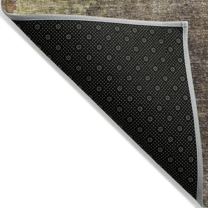 HomeRoots 5' Abstract Area Rug in Brown and Fern Green - Durable, Washable, Perfect for Indoor and Outdoor Use 8' Round 628099