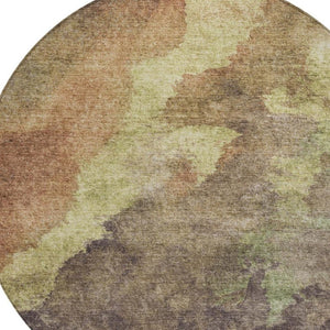 HomeRoots 5' Abstract Area Rug in Brown and Fern Green - Durable, Washable, Perfect for Indoor and Outdoor Use 8' Round 628099