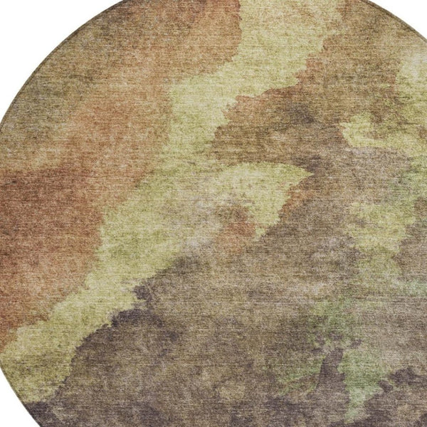 HomeRoots 5' Abstract Area Rug in Brown and Fern Green - Durable, Washable, Perfect for Indoor and Outdoor Use 8' Round 628099