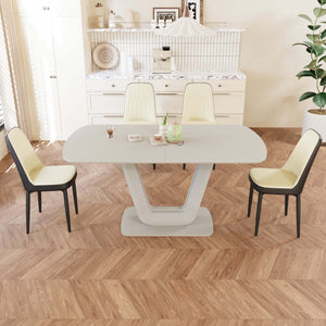 English Elm 62.99-78.74" Expandable Dining Table Set For 2-8 With 4 Pu Chairs - Modern, Space-Saving Design! W2189S00715