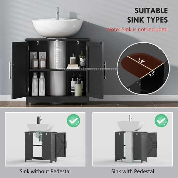 English Elm Bathroom Under Sink Cabinet Dark Green Mdf with Double Doors and Adjustable Shelf T3971P401673