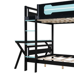English Elm Full Size Gaming Bunk Bed with Dual Desks Usb Charging Ports and Pegboard Storage Blue LT000274AAC