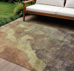 HomeRoots 5' Abstract Area Rug in Brown and Fern Green - Durable, Washable, Perfect for Indoor and Outdoor Use 8' X 10' 628100