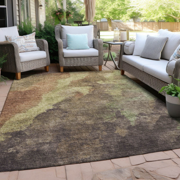 HomeRoots 5' Abstract Area Rug in Brown and Fern Green - Durable, Washable, Perfect for Indoor and Outdoor Use 8' X 10' 628100