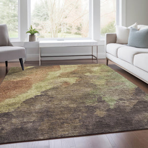 HomeRoots 5' Abstract Area Rug in Brown and Fern Green - Durable, Washable, Perfect for Indoor and Outdoor Use 8' X 10' 628100