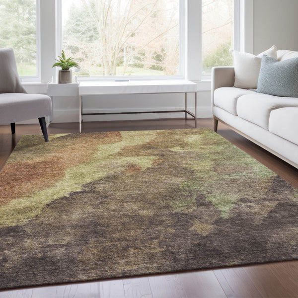 HomeRoots 5' Abstract Area Rug in Brown and Fern Green - Durable, Washable, Perfect for Indoor and Outdoor Use 8' X 10' 628100