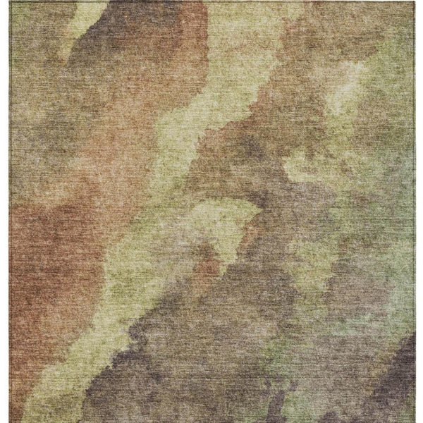 HomeRoots 5' Abstract Area Rug in Brown and Fern Green - Durable, Washable, Perfect for Indoor and Outdoor Use 9' X 12' 628101