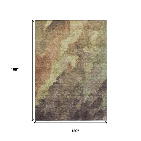 HomeRoots 5' Abstract Area Rug in Brown and Fern Green - Durable, Washable, Perfect for Indoor and Outdoor Use 10' X 14' 628102