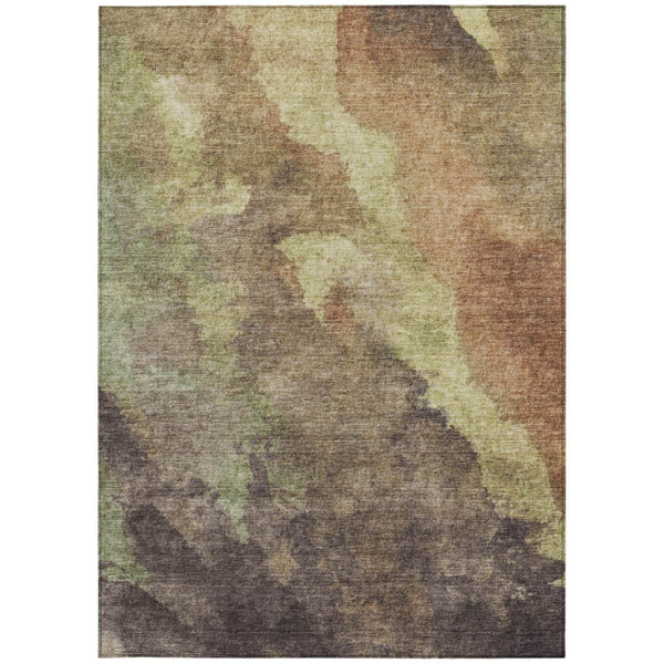 HomeRoots 5' Abstract Area Rug in Brown and Fern Green - Durable, Washable, Perfect for Indoor and Outdoor Use 10' X 14' 628102
