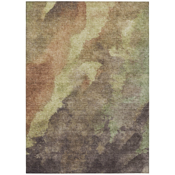 HomeRoots 5' Abstract Area Rug in Brown and Fern Green - Durable, Washable, Perfect for Indoor and Outdoor Use 10' X 14' 628102