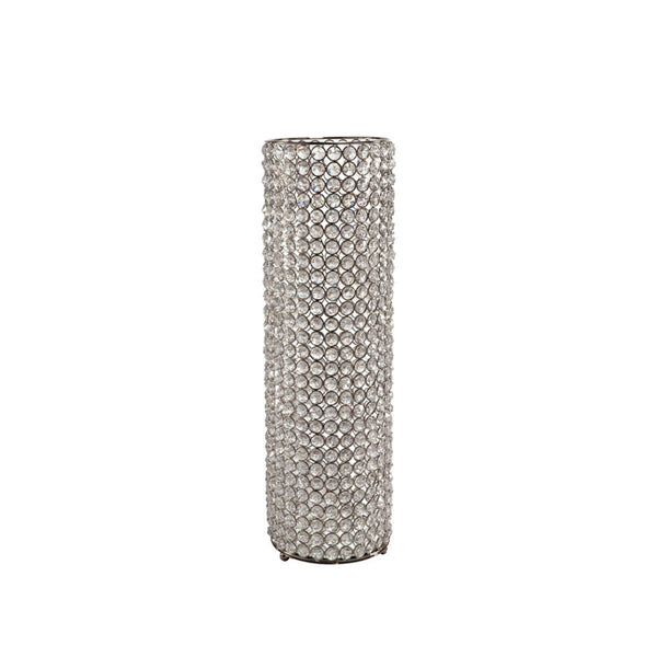 HomeRoots 21" Glamorous Clear Faux Crystal Table Vase with Silver Accents for Elegant Home Decor and Gifts Medium 628109
