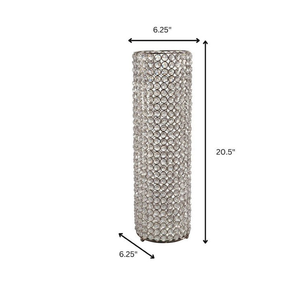 HomeRoots 21" Glamorous Clear Faux Crystal Table Vase with Silver Accents for Elegant Home Decor and Gifts Medium 628109
