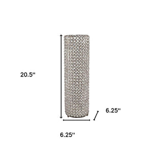 HomeRoots 21" Glamorous Clear Faux Crystal Table Vase with Silver Accents for Elegant Home Decor and Gifts Medium 628109