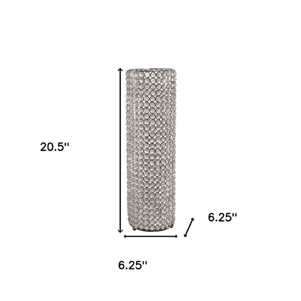 HomeRoots 21" Glamorous Clear Faux Crystal Table Vase with Silver Accents for Elegant Home Decor and Gifts Medium 628109