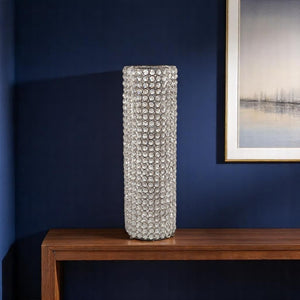 HomeRoots 21" Glamorous Clear Faux Crystal Table Vase with Silver Accents for Elegant Home Decor and Gifts Medium 628109