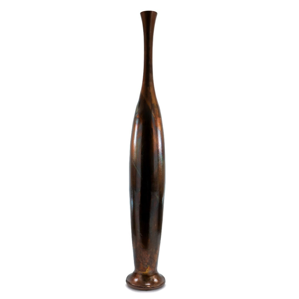 HomeRoots 50" Sculptural Burnished Brown Aluminum Floor Vase for Rustic Elegance in Any Living Space Large 628110