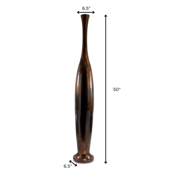 HomeRoots 50" Sculptural Burnished Brown Aluminum Floor Vase for Rustic Elegance in Any Living Space Large 628110