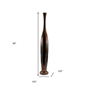 HomeRoots 50" Sculptural Burnished Brown Aluminum Floor Vase for Rustic Elegance in Any Living Space Large 628110