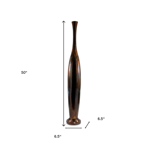 HomeRoots 50" Sculptural Burnished Brown Aluminum Floor Vase for Rustic Elegance in Any Living Space Large 628110