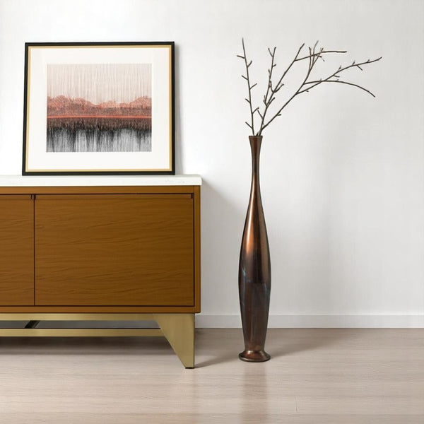 HomeRoots 50" Sculptural Burnished Brown Aluminum Floor Vase for Rustic Elegance in Any Living Space Large 628110