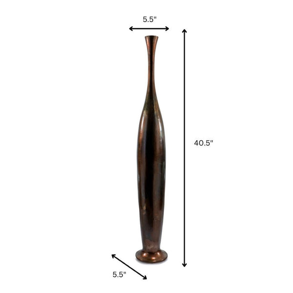 HomeRoots 50" Sculptural Burnished Brown Aluminum Floor Vase for Rustic Elegance in Any Living Space Small 628111