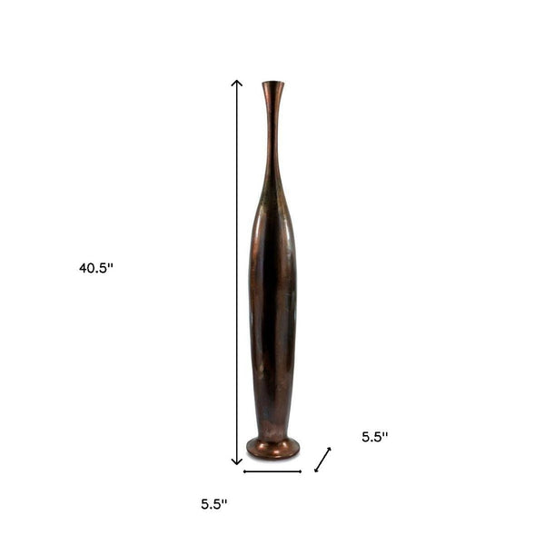 HomeRoots 50" Sculptural Burnished Brown Aluminum Floor Vase for Rustic Elegance in Any Living Space Small 628111