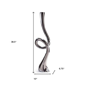 HomeRoots 39" Silver Trumpet Floor Vase – Elegant Aluminum Sculpture for Modern Home Décor & Gift Ideas 628112