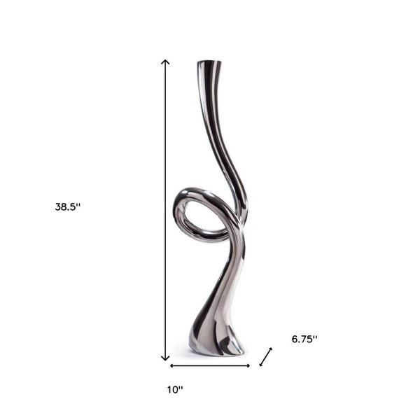 HomeRoots 39" Silver Trumpet Floor Vase – Elegant Aluminum Sculpture for Modern Home Décor & Gift Ideas 628112