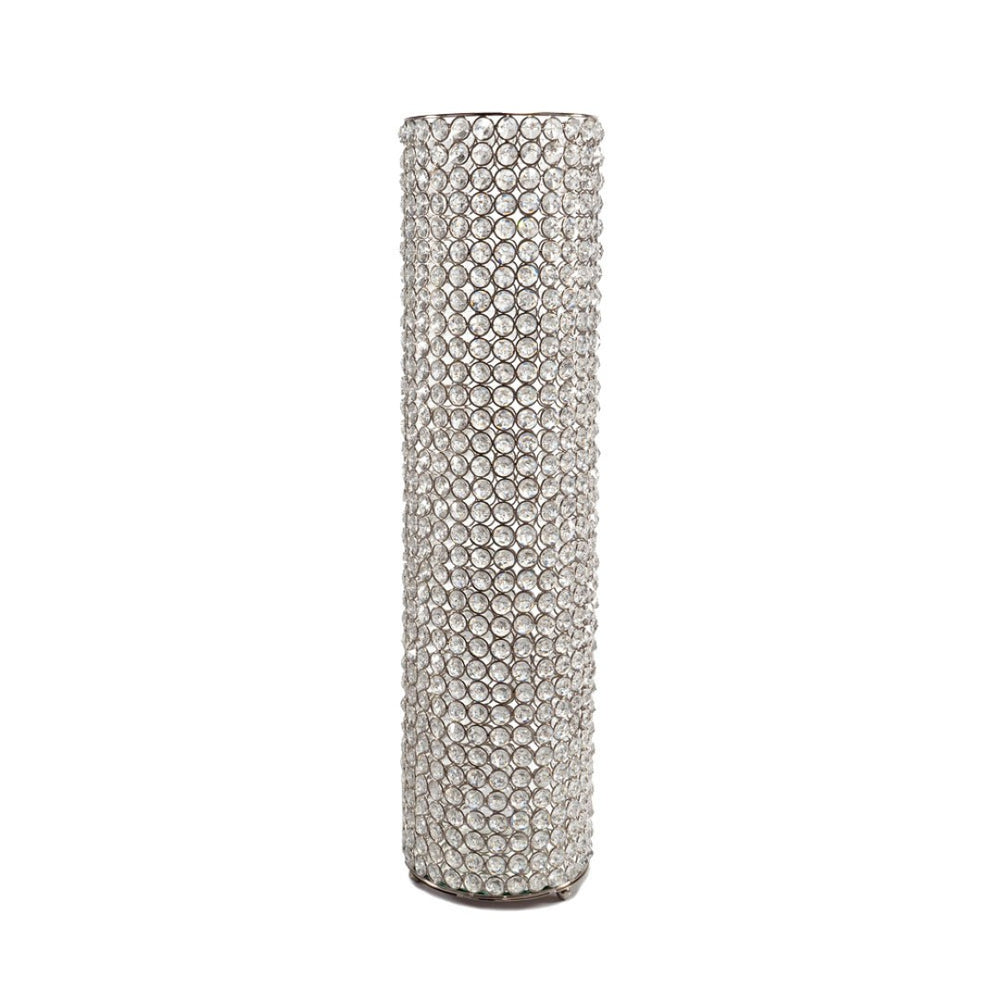 HomeRoots 21" Glamorous Clear Faux Crystal Table Vase with Silver Accents for Elegant Home Decor and Gifts Large 628113